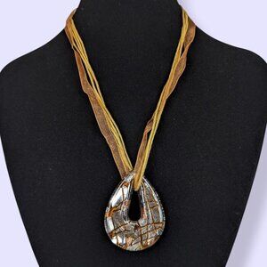 (2/$20) V. Orange Metallic Murano Glass Pendant Necklace